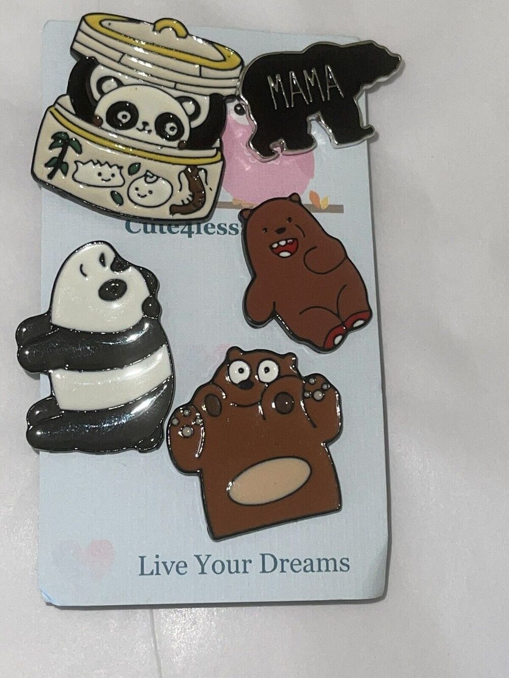 Lot Of 5 Pins Brooches Pin Bears Bear Panda Brown Mama Sushi